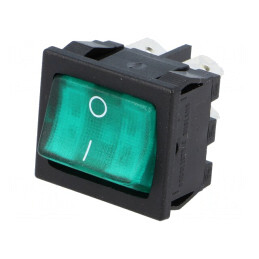 Întrerupător Rocker DPST Verde 10A 250V/28V | Electronic-mag.ro | Componente Electronice