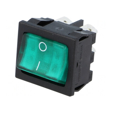 Întrerupător Rocker DPST Verde 10A 250V/28V | Electronic-mag.ro | Componente Electronice