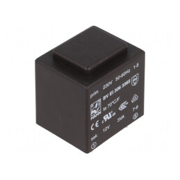 Transformator încapsulat 3VA 230V AC 12V 250mA pentru PCB | Electronic-mag.ro | Componente Electronice