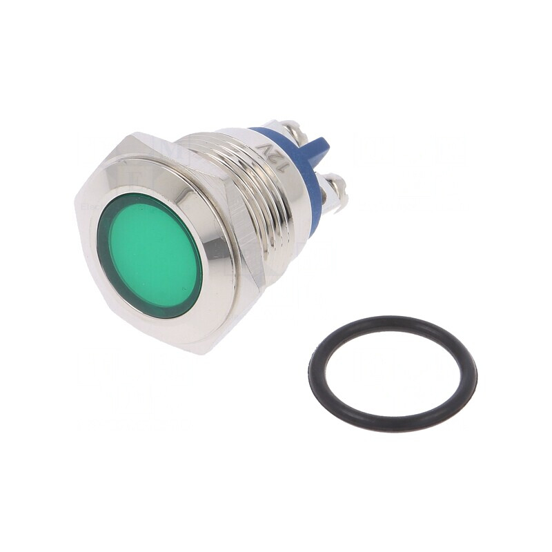 Lampă de control LED verde Ø16mm 12VDC/12VAC | Electronic-mag.ro | Componente Electronice