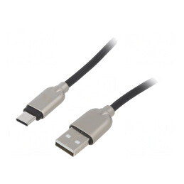 Cablu USB 2.0 A la USB C Aurit 2m Negru 480Mbps | Electronic-mag.ro | Componente Electronice
