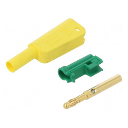 Conector banană galben-verde aurit 4mm 32A 1kV cu filet