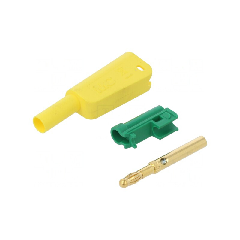 Conector banană galben-verde aurit 4mm 32A 1kV cu filet | Electronic-mag.ro | Componente Electronice