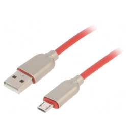 Cablu USB 2.0 A la Micro B, Aurit, 1m, Roșu | Electronic-mag.ro | Componente Electronice