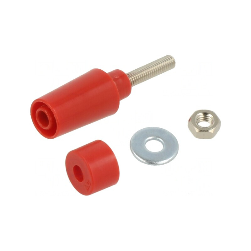 Soclu Banană 4mm 32A 1kV Roșu Nichelat Izolat | Electronic-mag.ro | Componente Electronice