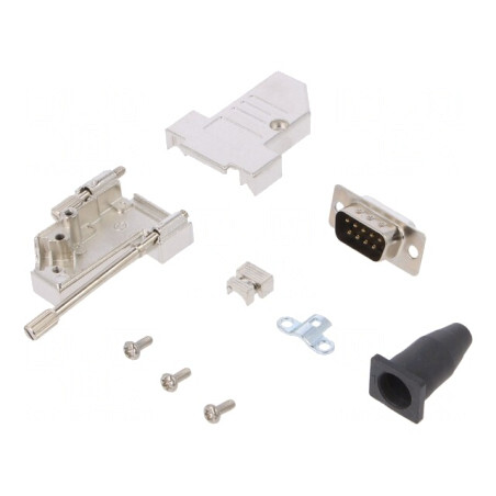 Kit mufă D-Sub 9 pini tată neagră pentru lipire pe cablu | Electronic-mag.ro | Componente Electronice