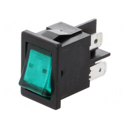 Comutator Rocker DPST Verde cu Neon 230V 10A/250VAC ON-OFF | Electronic-mag.ro | Componente Electronice