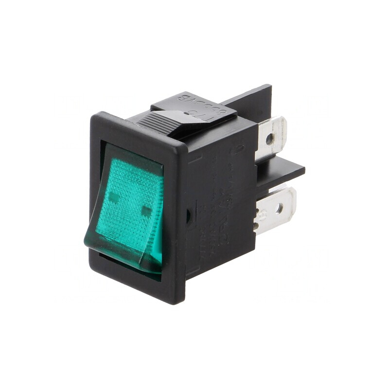 Comutator Rocker DPST Verde cu Neon 230V 10A/250VAC ON-OFF | Electronic-mag.ro | Componente Electronice