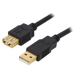Cablu USB 2.0 A-A Mufă Aurie 5m Negru