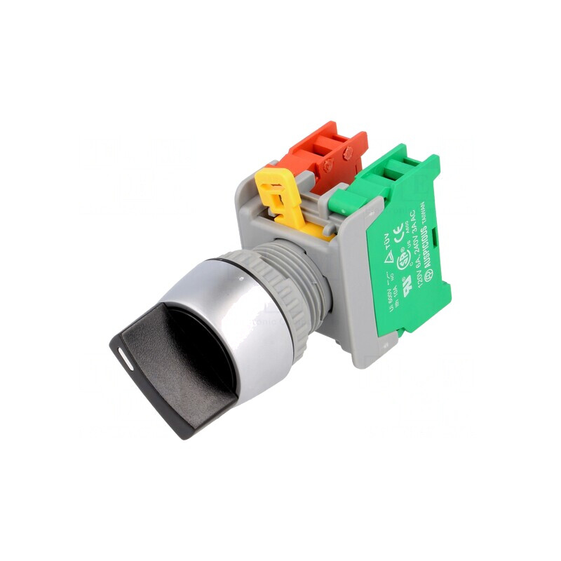 Comutator rotativ 22mm negru 2 NC NO | Electronic-mag.ro | Componente Electronice
