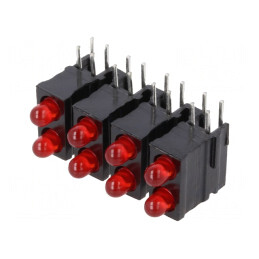 LED; în carcasă; roşie; 2,8mm; Nr.diode: 8; 20mA; 60°; 1,2÷4mcd