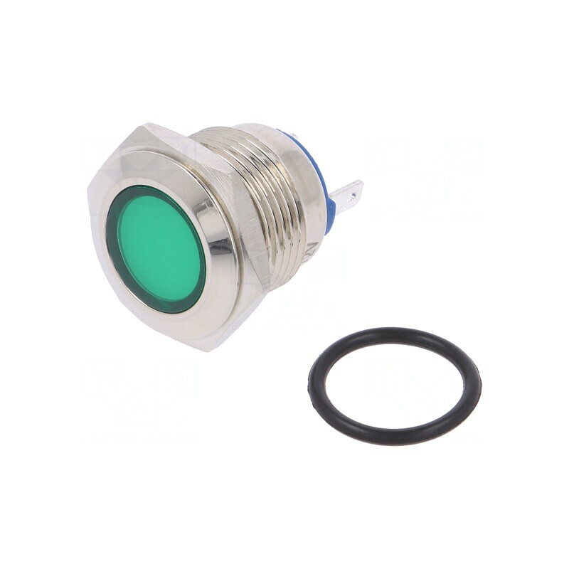 Lampa LED de Control Verde 12V Ø16mm Alamă | Electronic-mag.ro | Componente Electronice
