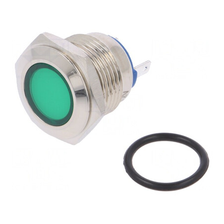 Lampa LED de Control Verde 12V Ø16mm Alamă | Electronic-mag.ro | Componente Electronice