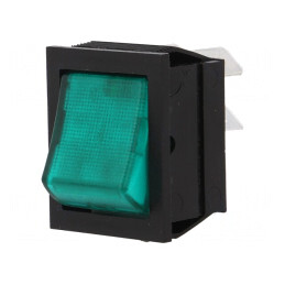 Comutator Rocker DPST ON-OFF Verde 16A/250V cu Lumină Neon