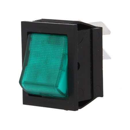 Comutator Rocker DPST ON-OFF Verde 16A/250V cu Lumină Neon | Electronic-mag.ro | Componente Electronice