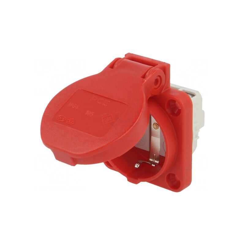 Conector alimentare AC 2P+PE 250V 16A roșu | Electronic-mag.ro | Componente Electronice