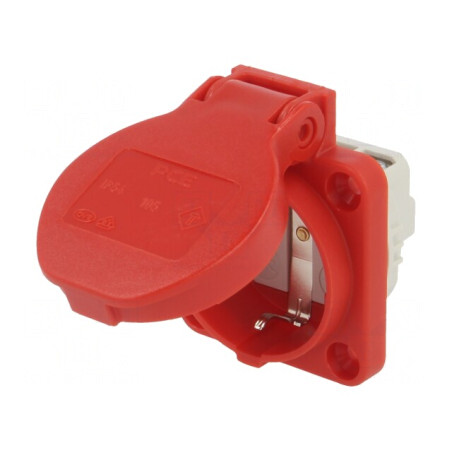 Conector alimentare AC 2P+PE 250V 16A roșu | Electronic-mag.ro | Componente Electronice