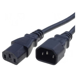 Cablu Alimentare IEC C13 mamă - IEC C14 tată 1m negru 10A 250V | Electronic-mag.ro | Componente Electronice