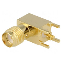 Conector SMA Mamă 90° PCB Aurit 50Ω