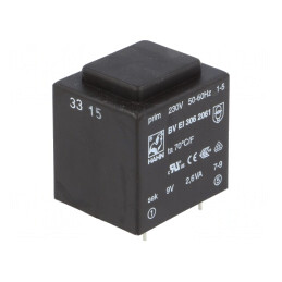 Transformator încapsulat 2,6VA 230VAC 9V PCB BVEI | Electronic-mag.ro | Componente Electronice