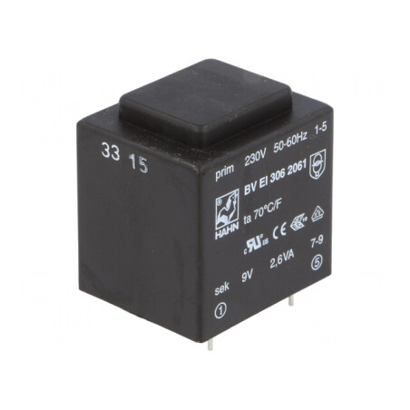 Transformator încapsulat 2,6VA 230VAC 9V PCB BVEI | Electronic-mag.ro | Componente Electronice