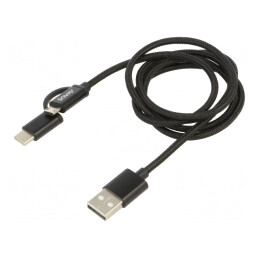 Cablu USB 2.0 1m 2,1A USB A la USB B micro și USB C
