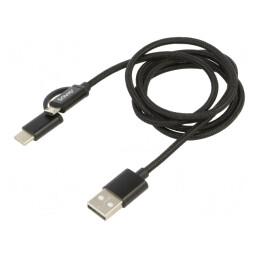 Cablu USB 2.0 1m 2,1A USB A la USB B micro și USB C | Electronic-mag.ro | Componente Electronice