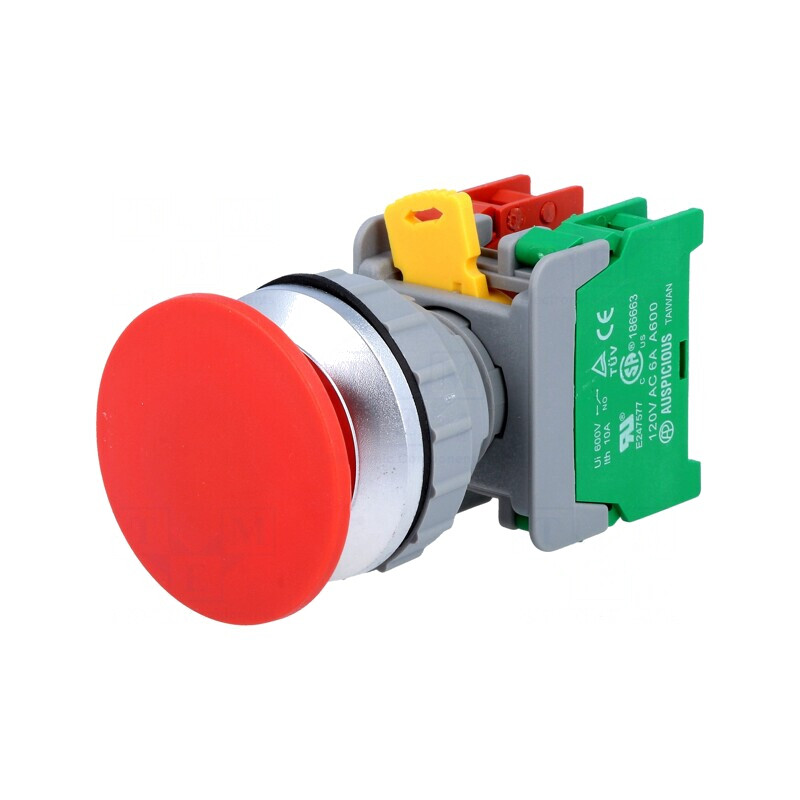 Comutator acţionat prin apăsare 30mm cu poziţie stabilă și contacte NC NO | Electronic-mag.ro | Componente Electronice