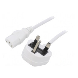 Cablu Alimentare 1m Alb 3x0,75mm2 BS 1363 la IEC C13 3A | Electronic-mag.ro | Componente Electronice