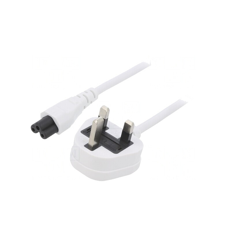 Cablu de Alimentare 1m Alb 3A 3x0,75mm2 BS 1363 la IEC C5 | Electronic-mag.ro | Componente Electronice