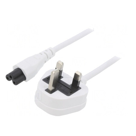 Cablu de Alimentare 1m Alb 3A 3x0,75mm2 BS 1363 la IEC C5 | Electronic-mag.ro | Componente Electronice