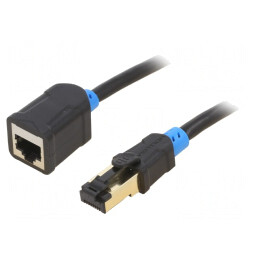 Prelungitor RJ45 Negru 1,5m Placare Aurită