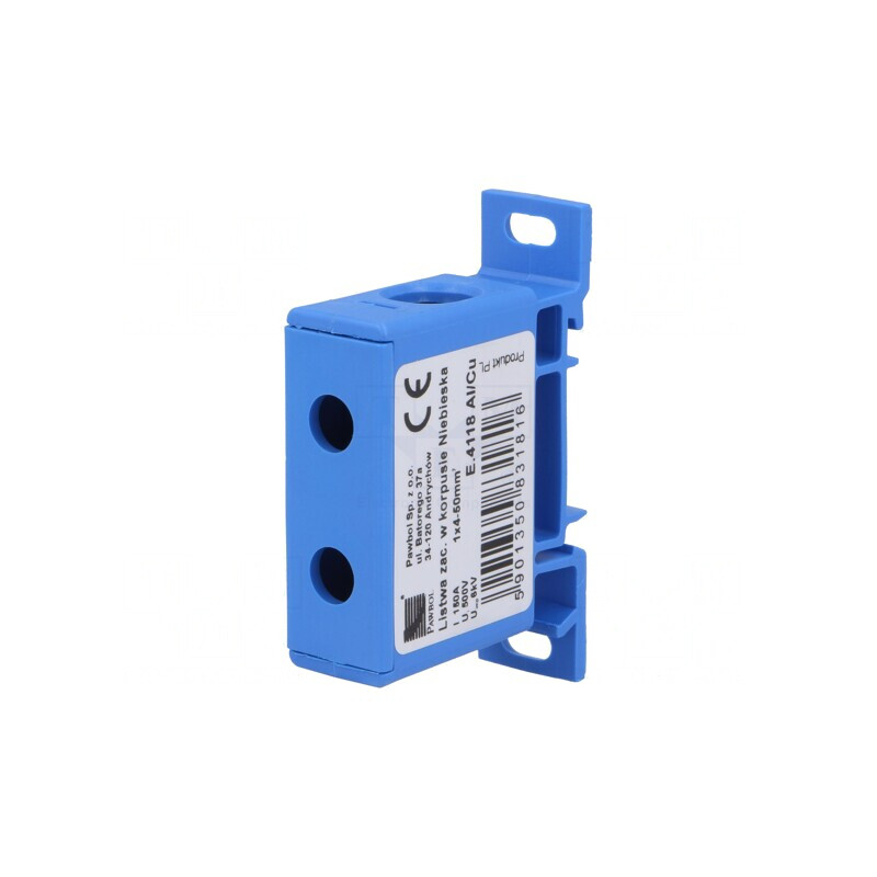 Conector de Șine 50mm2 1 Pista 2 Borne Albastru TS35 | Electronic-mag.ro | Componente Electronice