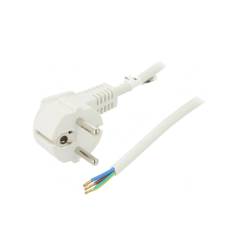 Cablu Alb 2m CEE 7/7 Ștecăr Unghi 10A | Electronic-mag.ro | Componente Electronice
