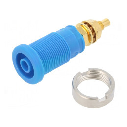Soclu Banană 4mm 32A 1kVDC Albastru Aurit 39mm | Electronic-mag.ro | Componente Electronice