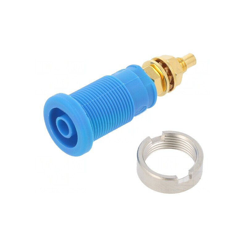 Soclu Banană 4mm 32A 1kVDC Albastru Aurit 39mm | Electronic-mag.ro | Componente Electronice
