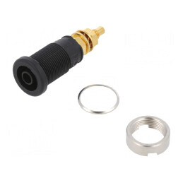 Soclu Banană 4mm Negru Aurit 32A 1kVDC | Electronic-mag.ro | Componente Electronice