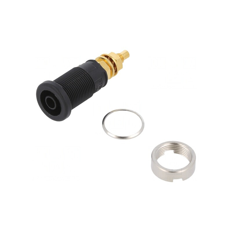 Soclu Banană 4mm Negru Aurit 32A 1kVDC | Electronic-mag.ro | Componente Electronice