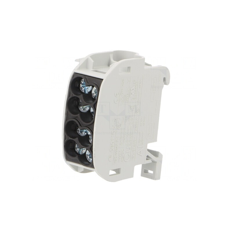 Bloc de Distribuție 25mm² 4 Borne TS35 | Electronic-mag.ro | Componente Electronice