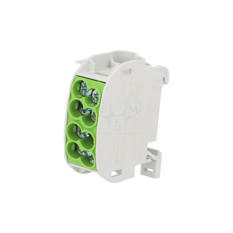 Bloc de distribuție 25mm2 cu 4 borne pentru șină TS35 | Electronic-mag.ro | Componente Electronice