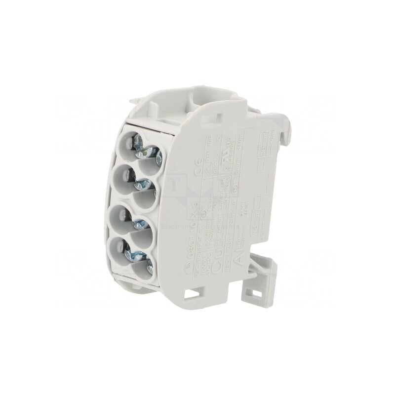 Bloc de Distribuție Gri 25mm², 4 Borne | Electronic-mag.ro | Componente Electronice