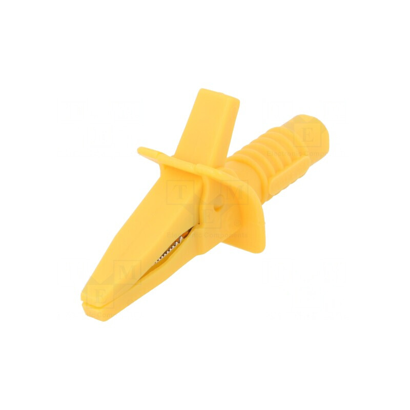Bornă crocodil galbenă 10A 25mm cu soclu 4mm | Electronic-mag.ro | Componente Electronice