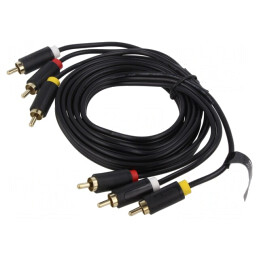 Cablu RCA 3 Mufe Aurit Negru 1.5m | Electronic-mag.ro | Componente Electronice