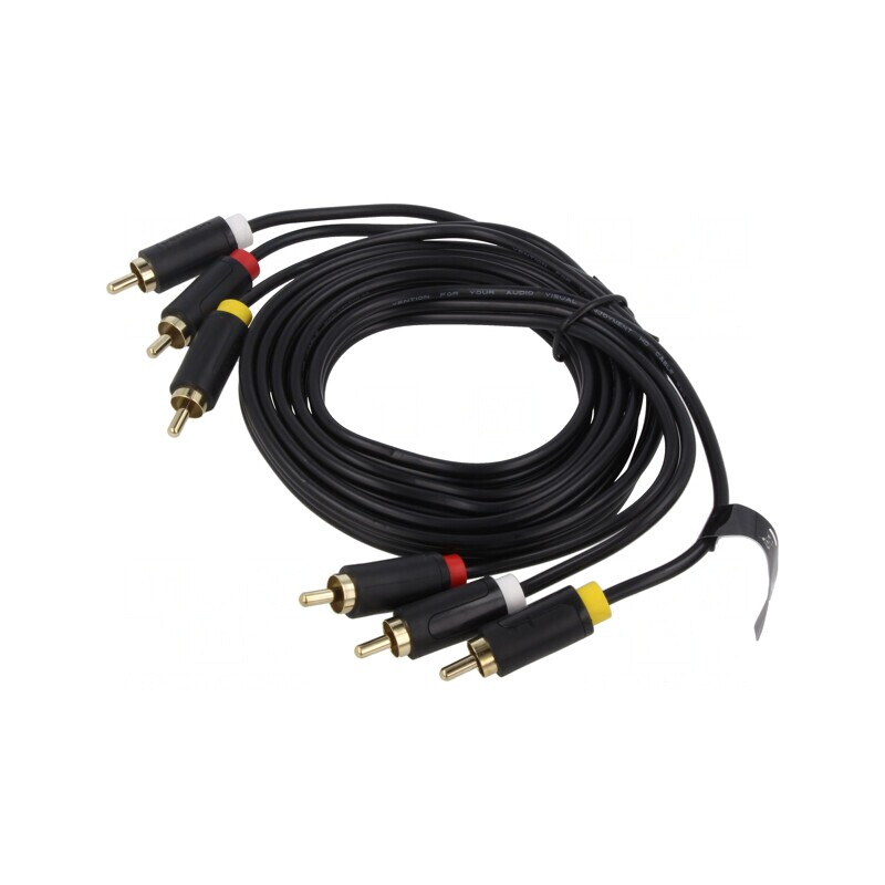 Cablu RCA 3 Mufe Aurit Negru 1.5m | Electronic-mag.ro | Componente Electronice
