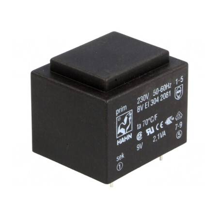 Transformator Încapsulat 2,1VA 230V 9V 210mA PCB BVEI | Electronic-mag.ro | Componente Electronice