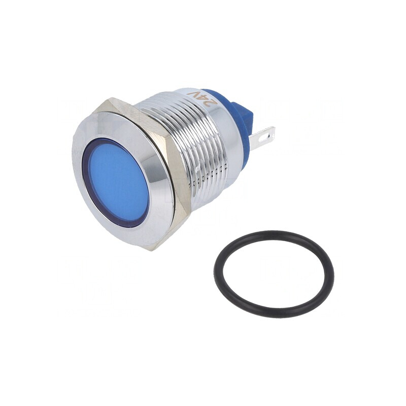 Lampă LED albastră control 24V Ø19mm alamă | Electronic-mag.ro | Componente Electronice