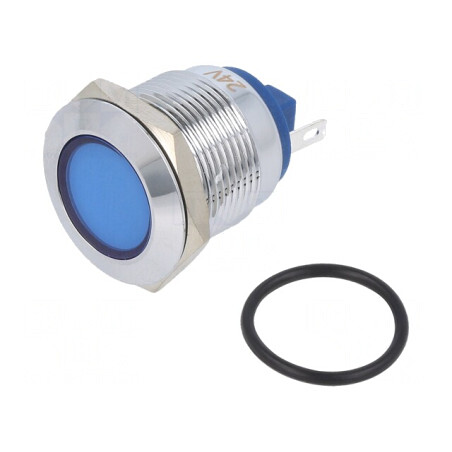 Lampă LED albastră control 24V Ø19mm alamă | Electronic-mag.ro | Componente Electronice