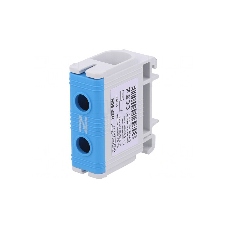 Conector șine 50mm2 1 pistă 2 borne albastru TS35 | Electronic-mag.ro | Componente Electronice