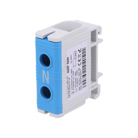 Conector șine 50mm2 1 pistă 2 borne albastru TS35 | Electronic-mag.ro | Componente Electronice