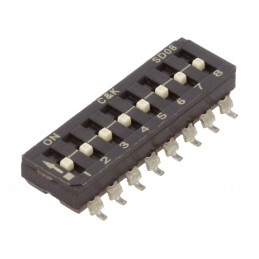 Comutator: DIP-SWITCH; Număr secţiuni: 8; ON-OFF; 0,1A/50VDC; SMT